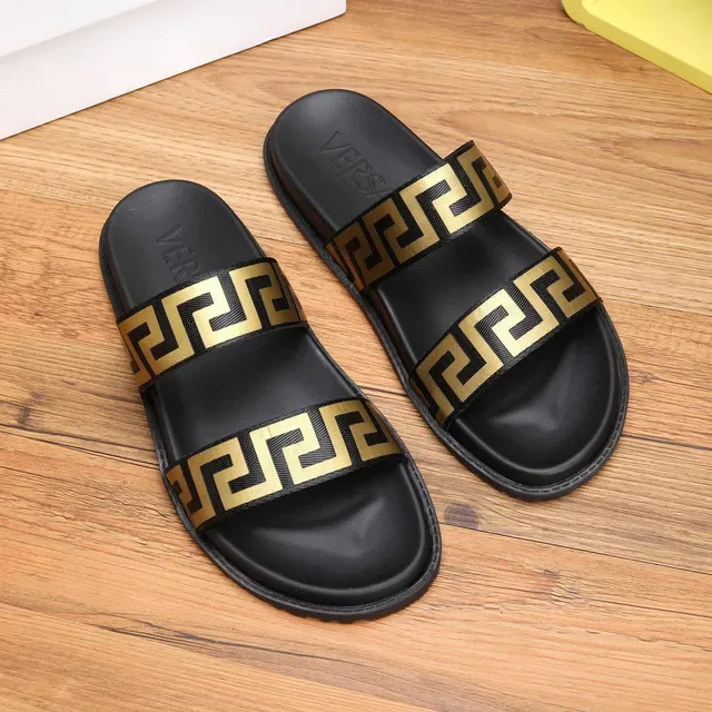 Versace Odissea Greca Black and Gold Slippers 8