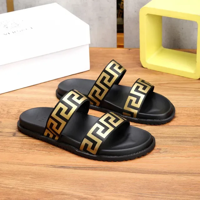 Versace Odissea Greca Black and Gold Slippers 9