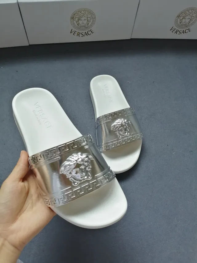 Versace Odissea Medusa Greca Strap White Slippers 5