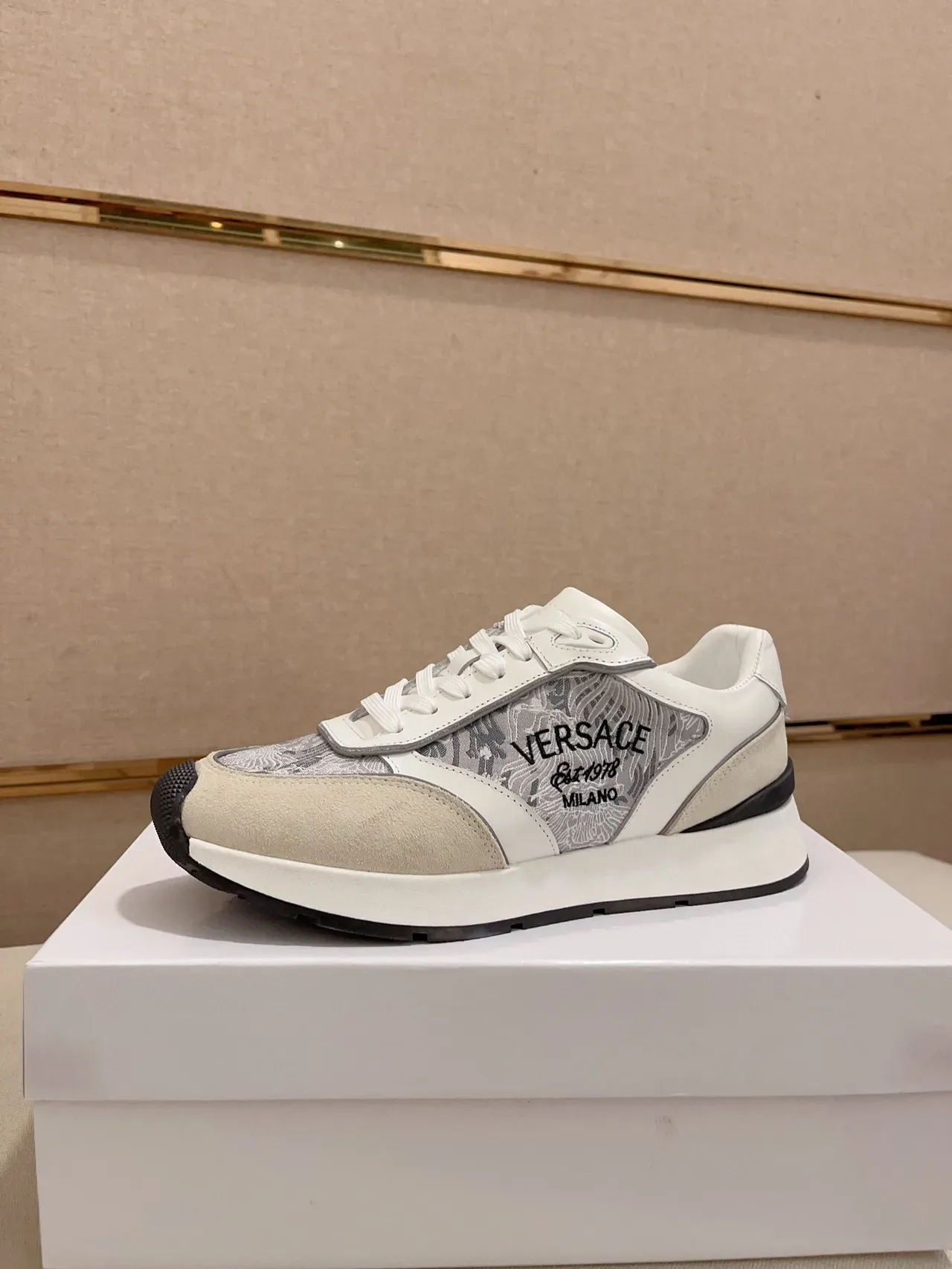 Versace Odissea White Beige Gray Embroidered Lifestyle Sneakers 2