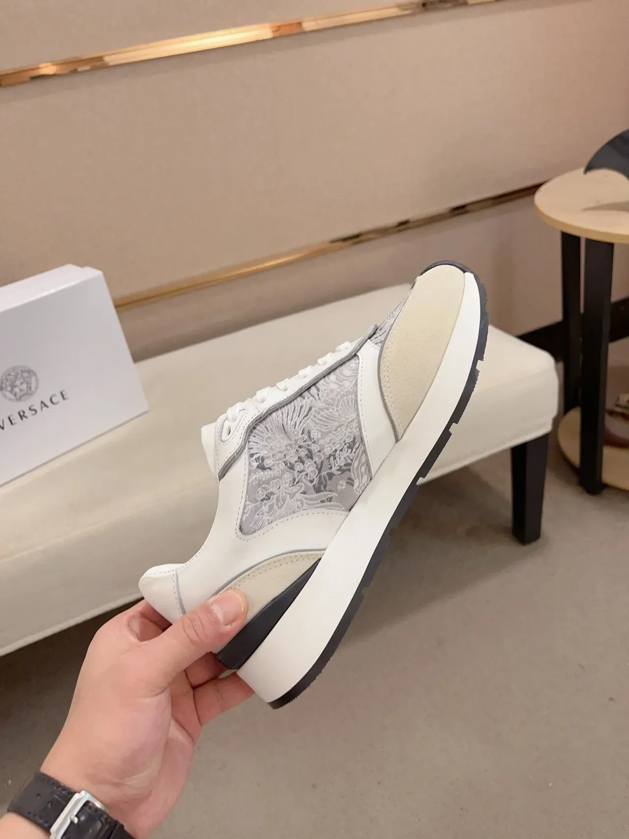 Versace Odissea White Beige Gray Embroidered Lifestyle Sneakers 5
