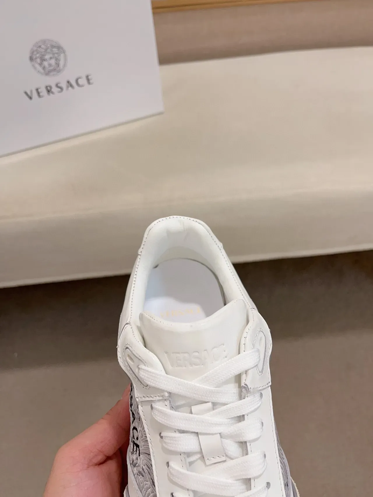 Versace Odissea White Beige Gray Embroidered Lifestyle Sneakers 6