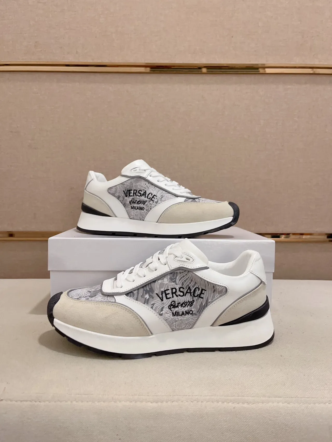 Versace Odissea White Beige Gray Embroidered Lifestyle Sneakers 7