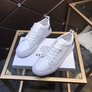 Versace White Black Leather Medusa-Tongue Emblem Lifestyle Sneakers