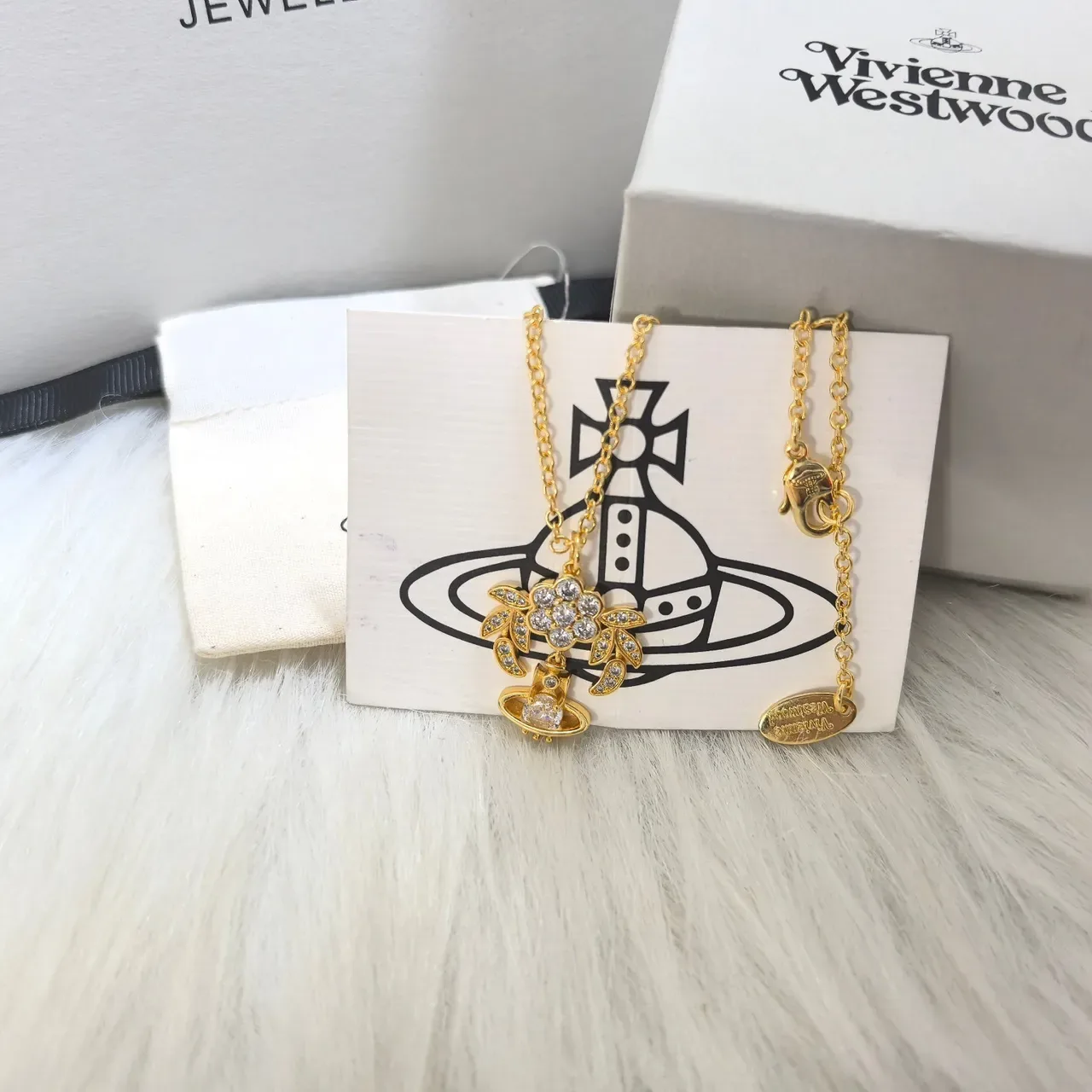 Vivienne Westwood Floral Orb Gold Silver Pendant Motif Necklace 7