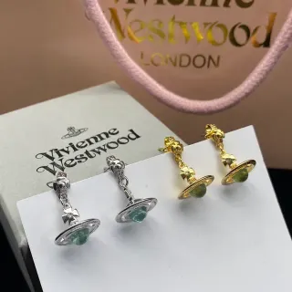 Vivienne Westwood Orb Green Stone Dangling Earrings