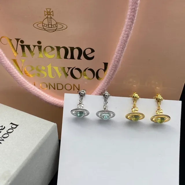 Vivienne Westwood Orb Green Stone Dangling Earrings 2