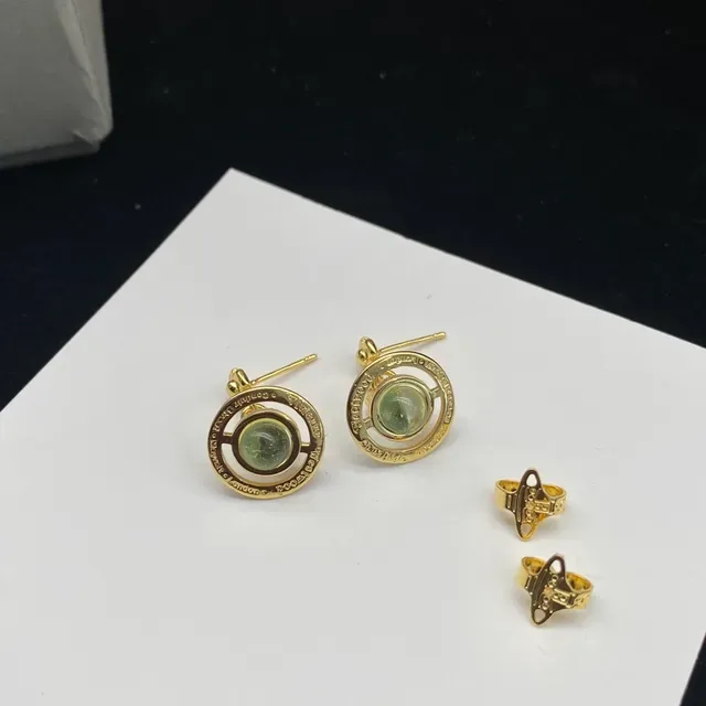 Vivienne Westwood Orb Green Stone Dangling Earrings 3