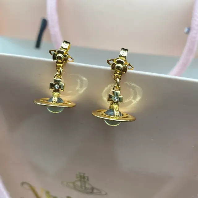 Vivienne Westwood Orb Green Stone Dangling Earrings 4