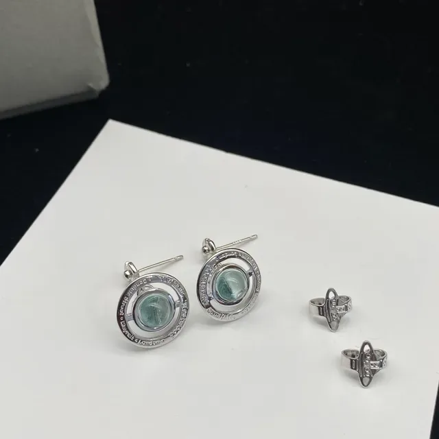 Vivienne Westwood Orb Green Stone Dangling Earrings 5