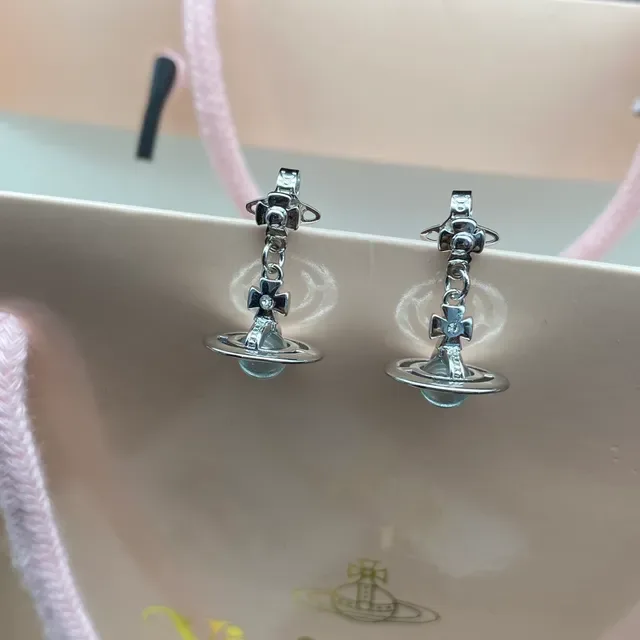 Vivienne Westwood Orb Green Stone Dangling Earrings 6