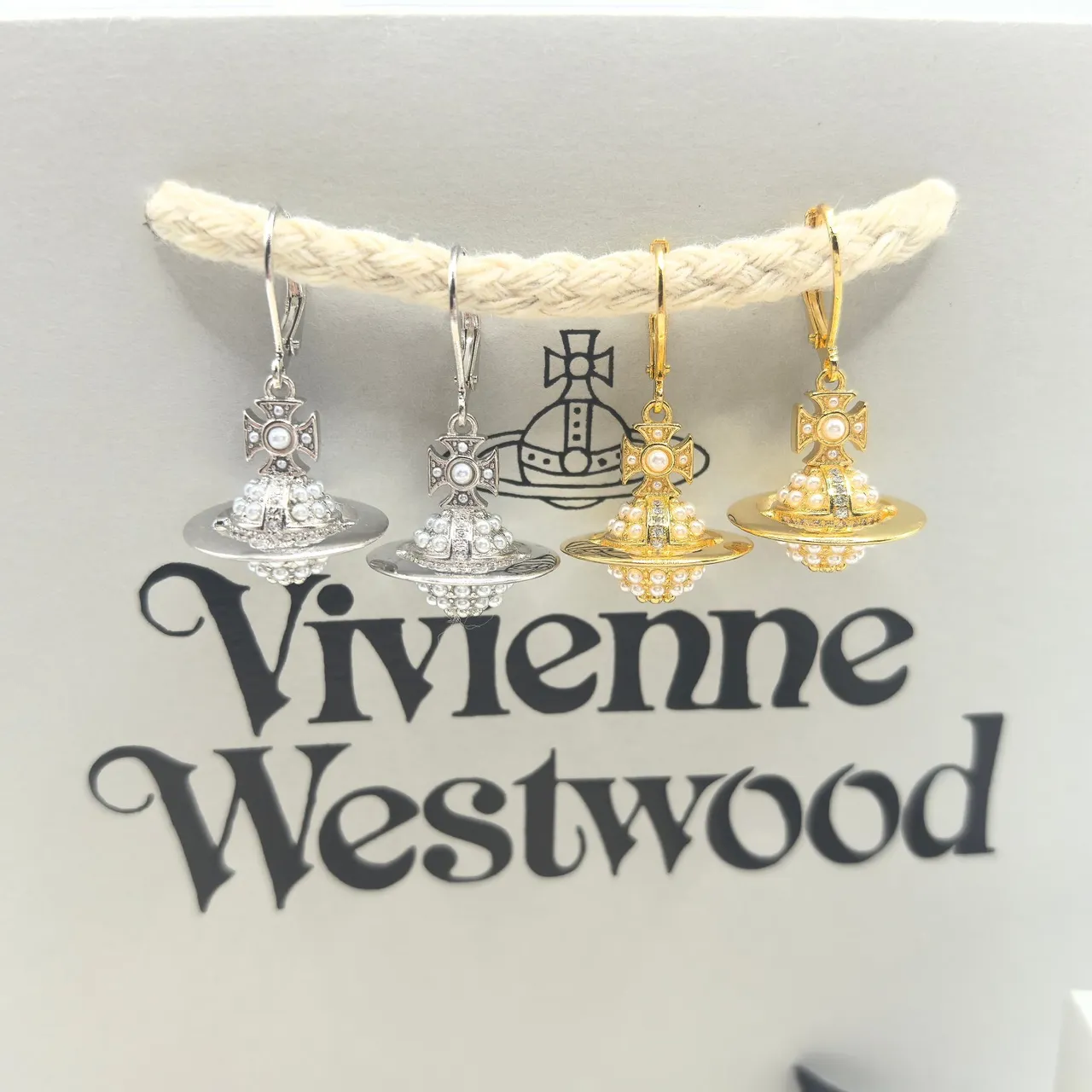 Vivienne Westwood Orb boucles d'oreilles argent et or ornées de perles 7