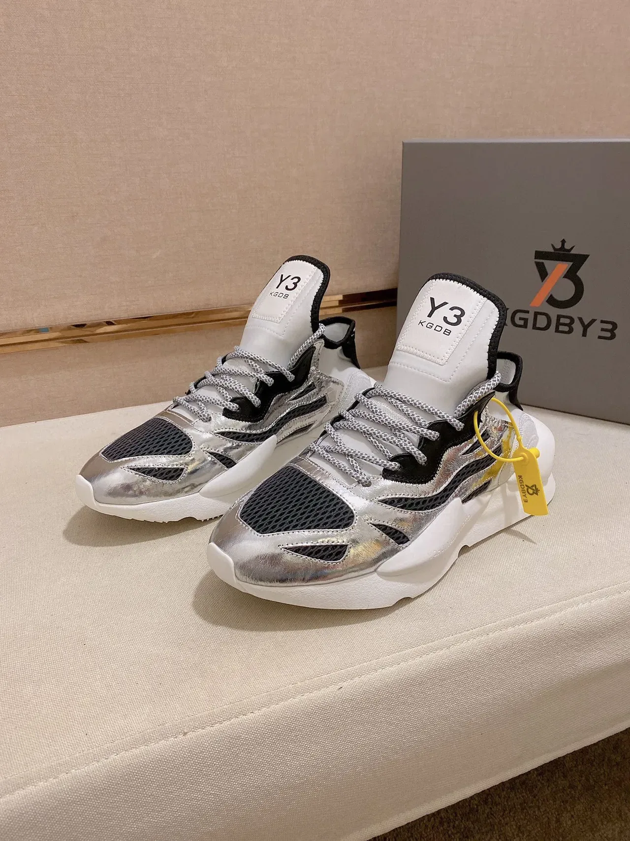 Y-3 KOB Metallic Silver Black Chunky Sneakers 5