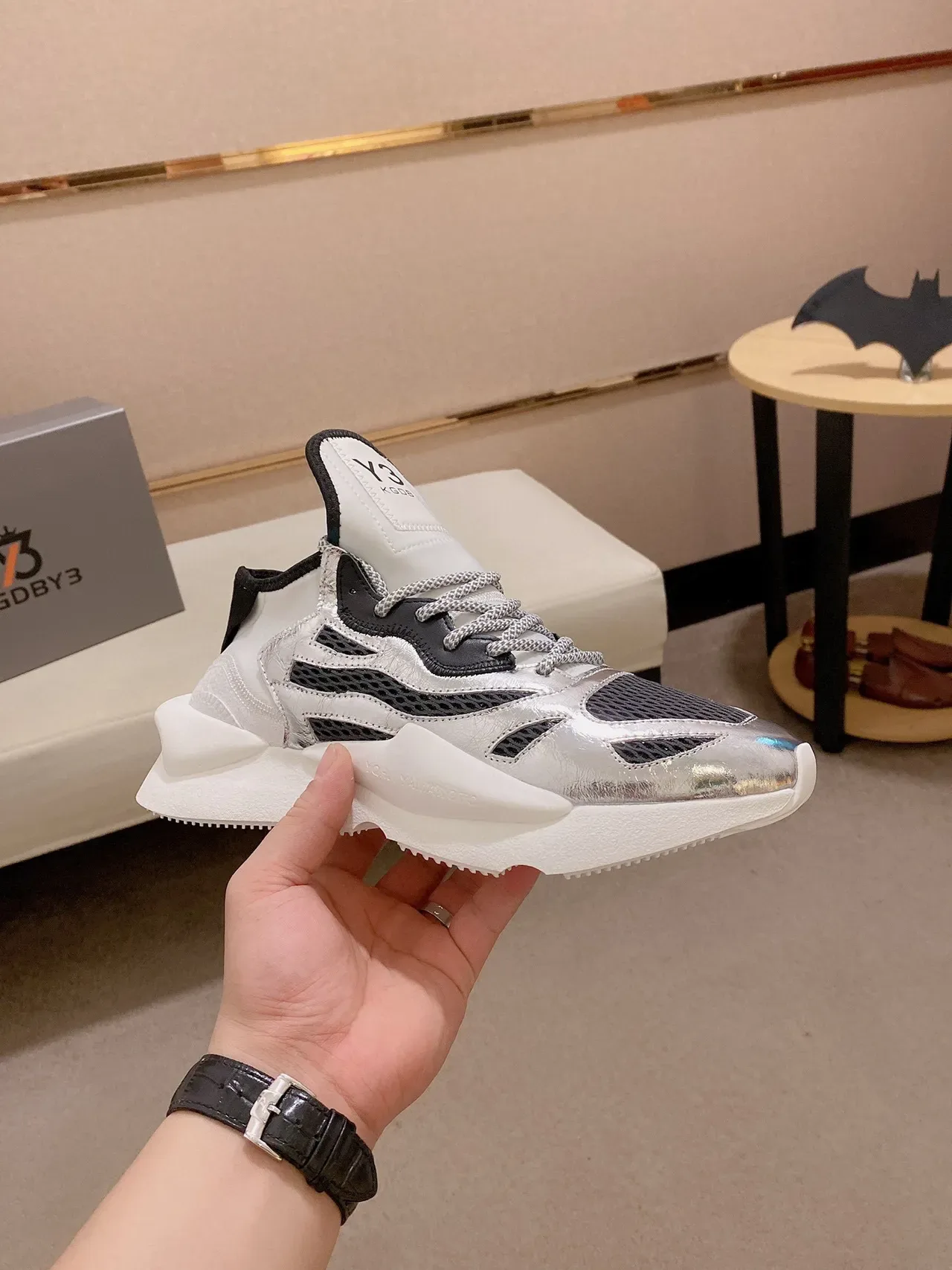 Y-3 KOB Metallic Silver Black Chunky Sneakers 6