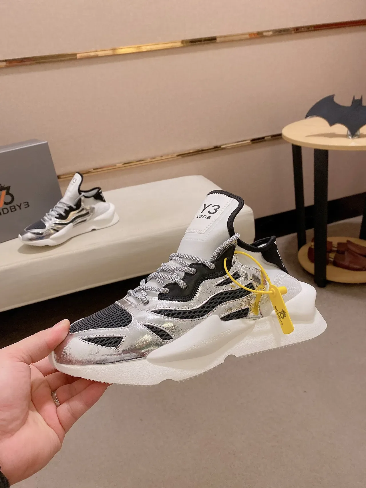 Y-3 KOB Metallic Silver Black Chunky Sneakers 7