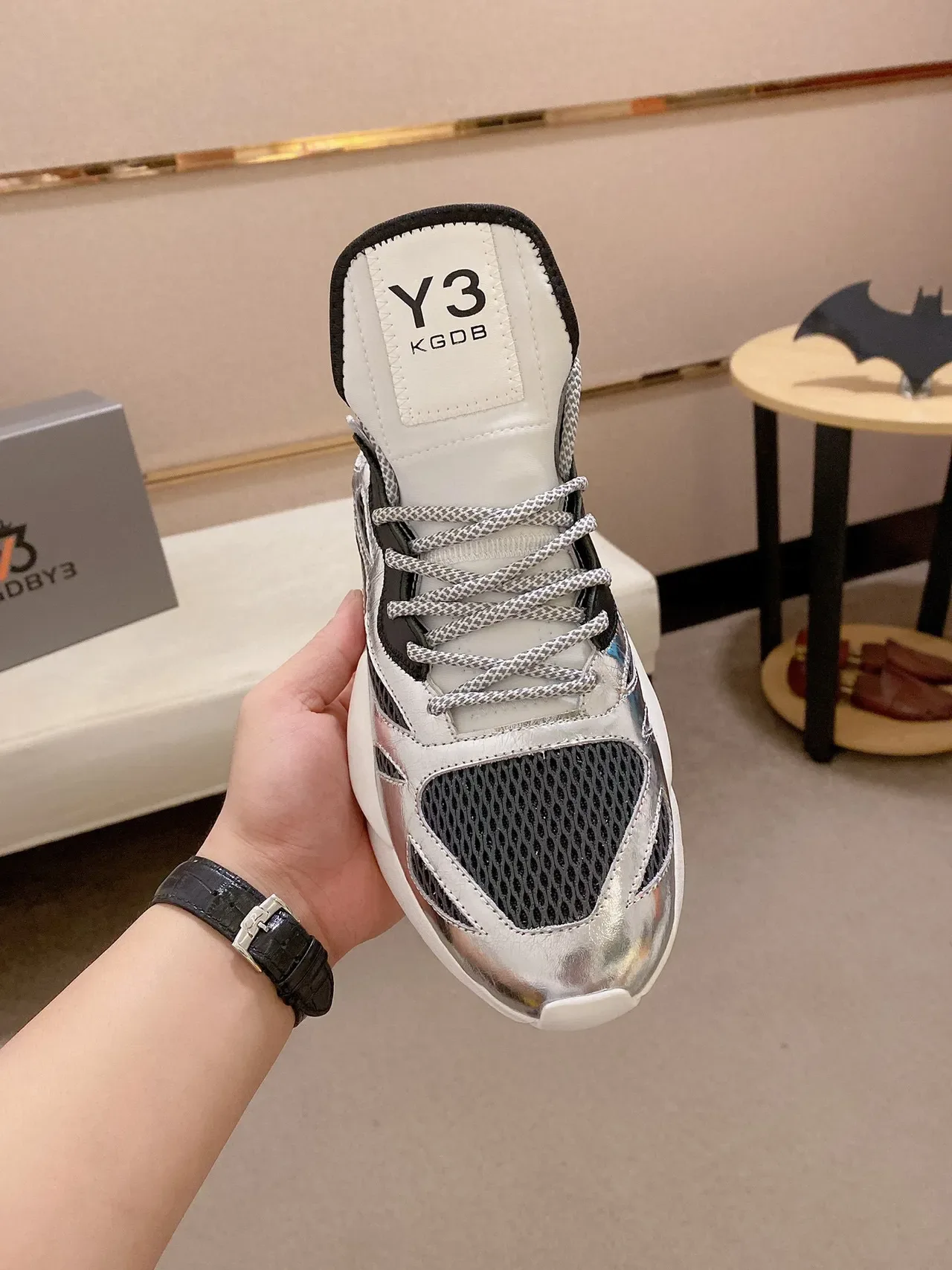 Y-3 KOB Metallic Silver Black Chunky Sneakers 8