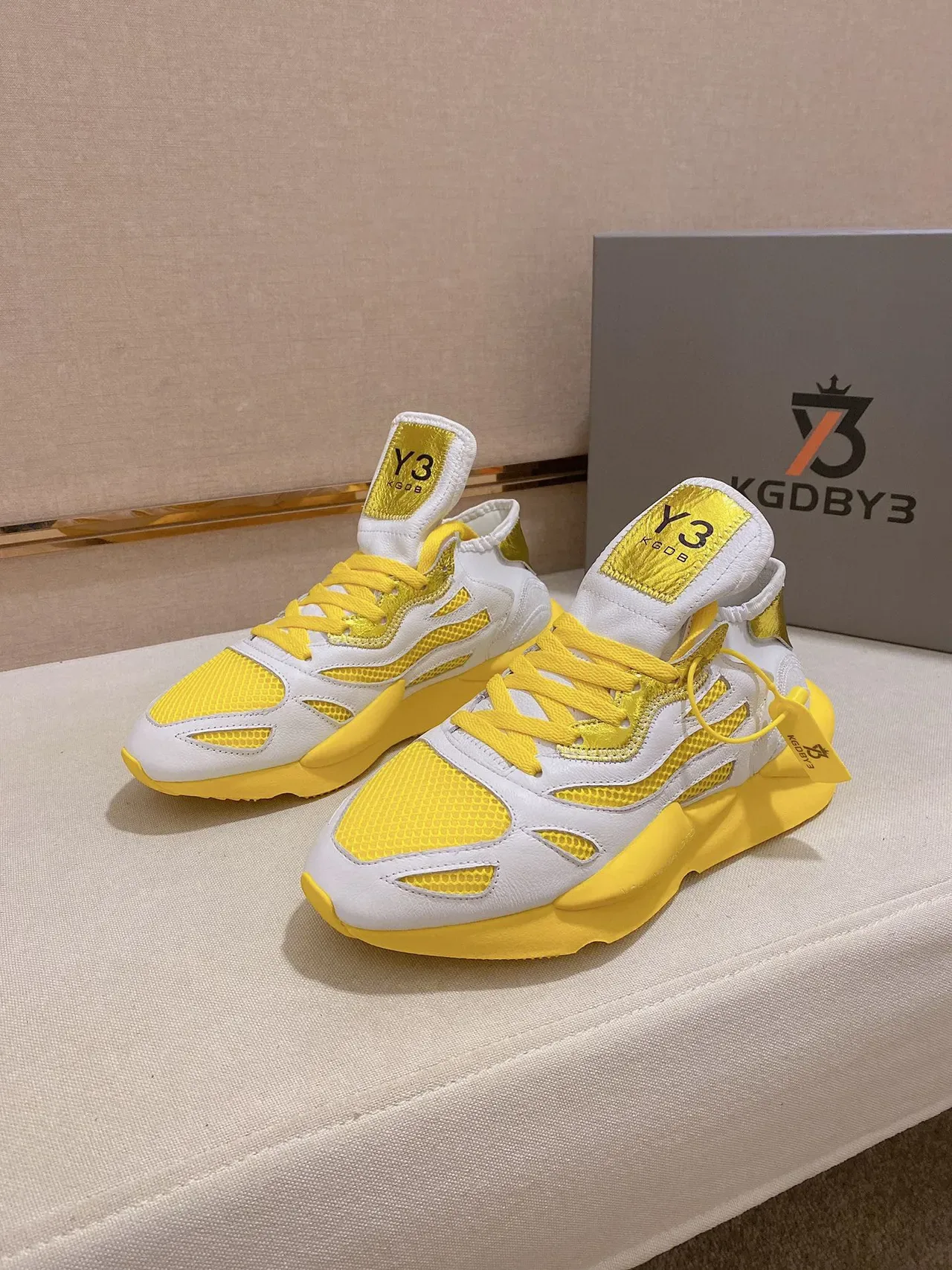 Y-3 Runner White and Yellow Chunky Sneakers 5