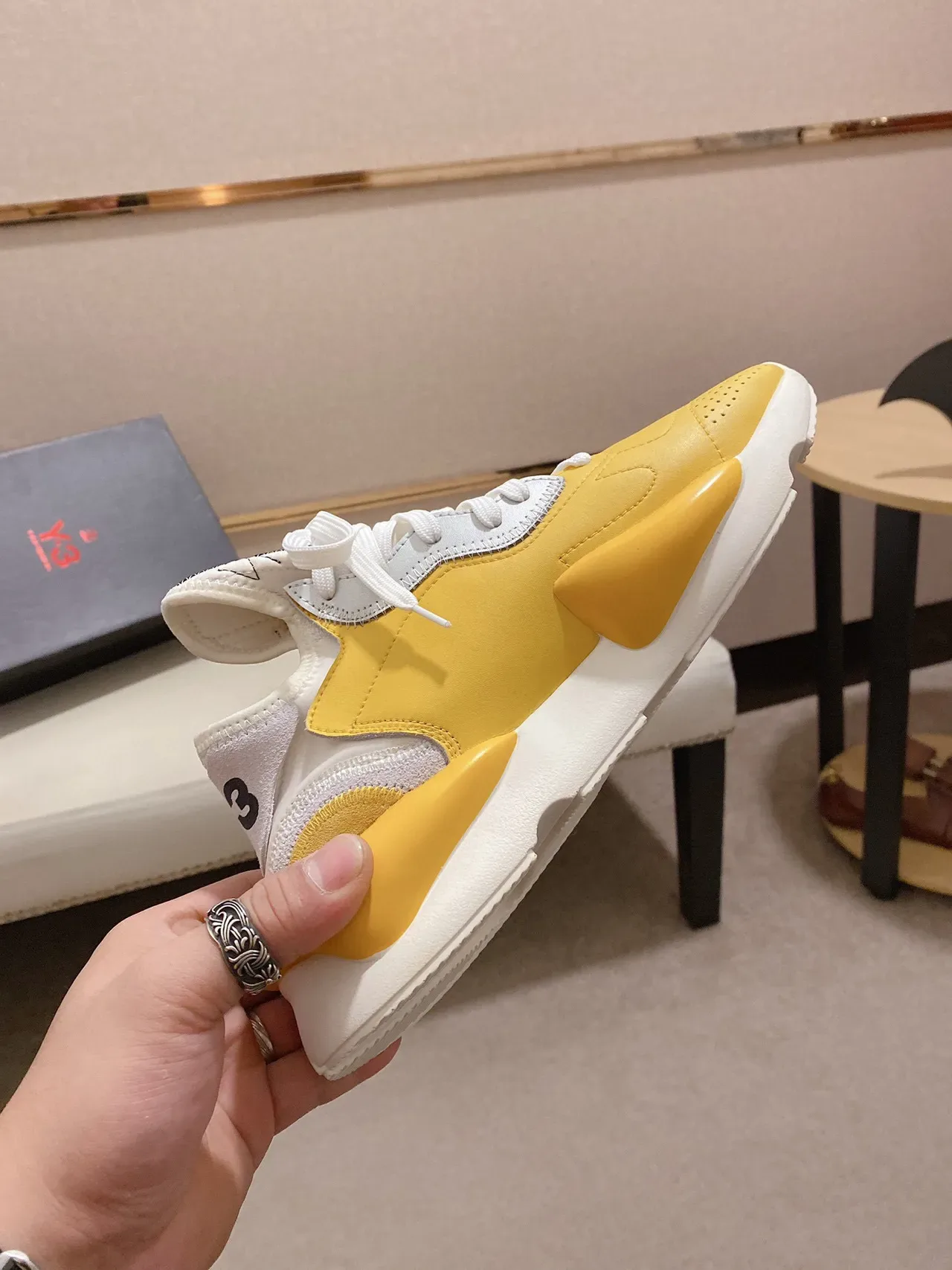 Yohji Yamamoto Yellow White Asymmetrical Layered Upper Sculpted Dual-Density Midsole Lifestyle Sneakers 5