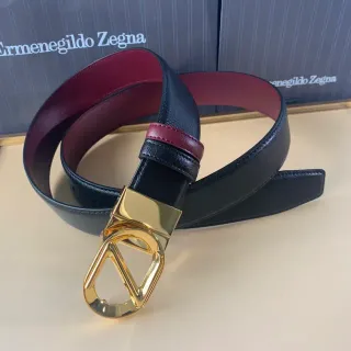 Zegna 黑色酒红色 可翻转 双色调 纹理外层皮革腰带