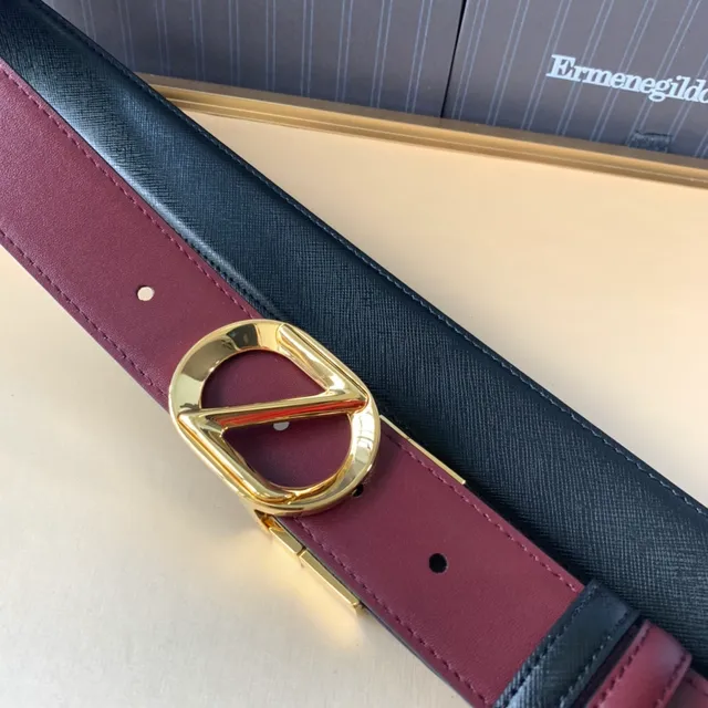 Zegna Noir Bordeaux Réversible Bi-Ton Texturé Extérieur Cuir Ceinture 5