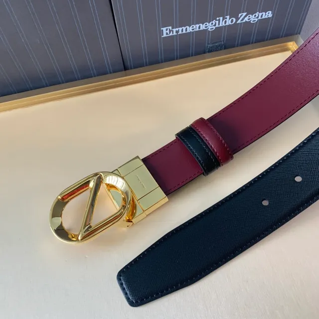Zegna Noir Bordeaux Réversible Bi-Ton Texturé Extérieur Cuir Ceinture 6