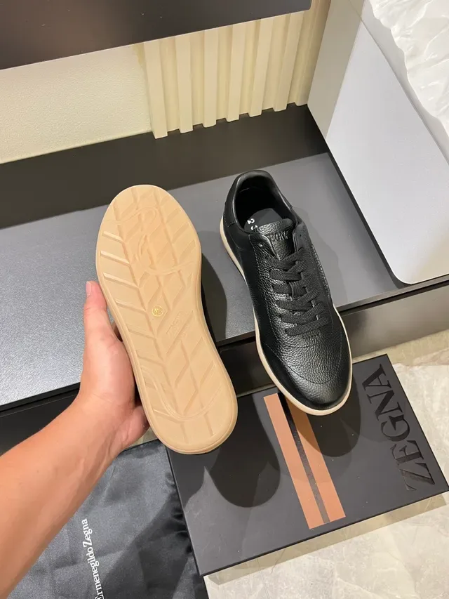 Zegna Black Pebbled Leather Gum Sole Lifestyle Sneakers 3