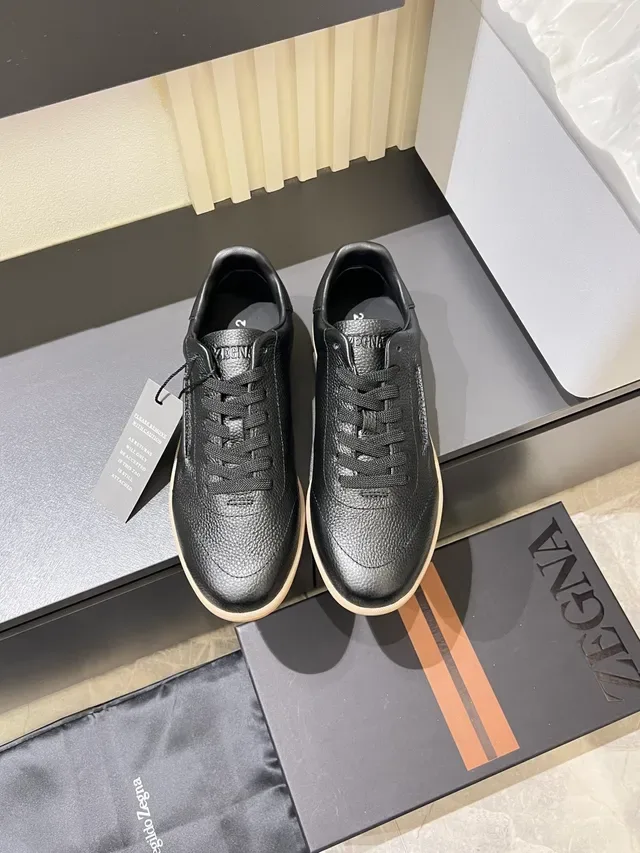 Zegna Black Pebbled Leather Gum Sole Lifestyle Sneakers 5