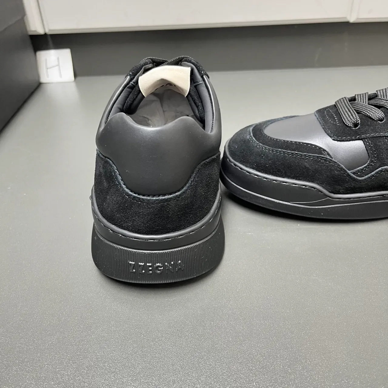 Zegna Black Suede-Leather Panelled Low-Top Lifestyle Sneakers 3