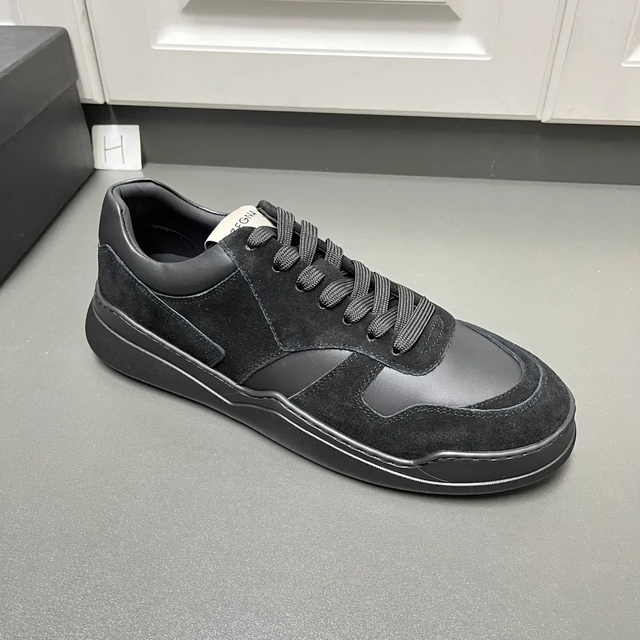 Zegna Black Suede-Leather Panelled Low-Top Lifestyle Sneakers 4