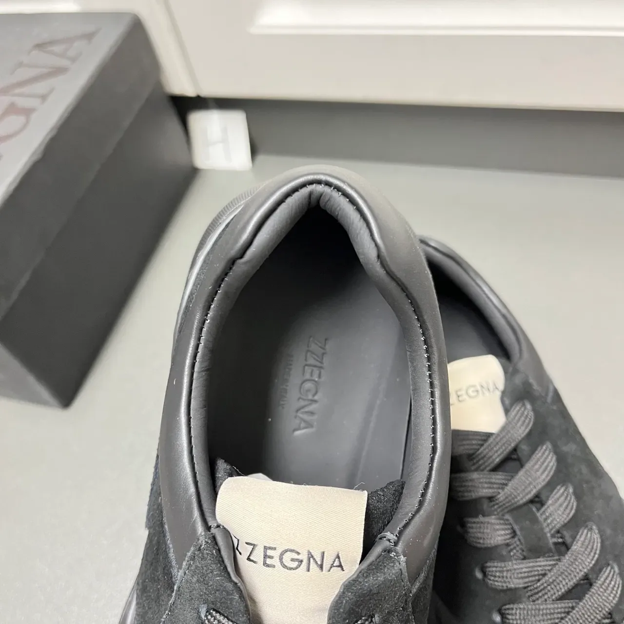 Zegna Black Suede-Leather Panelled Low-Top Lifestyle Sneakers 5