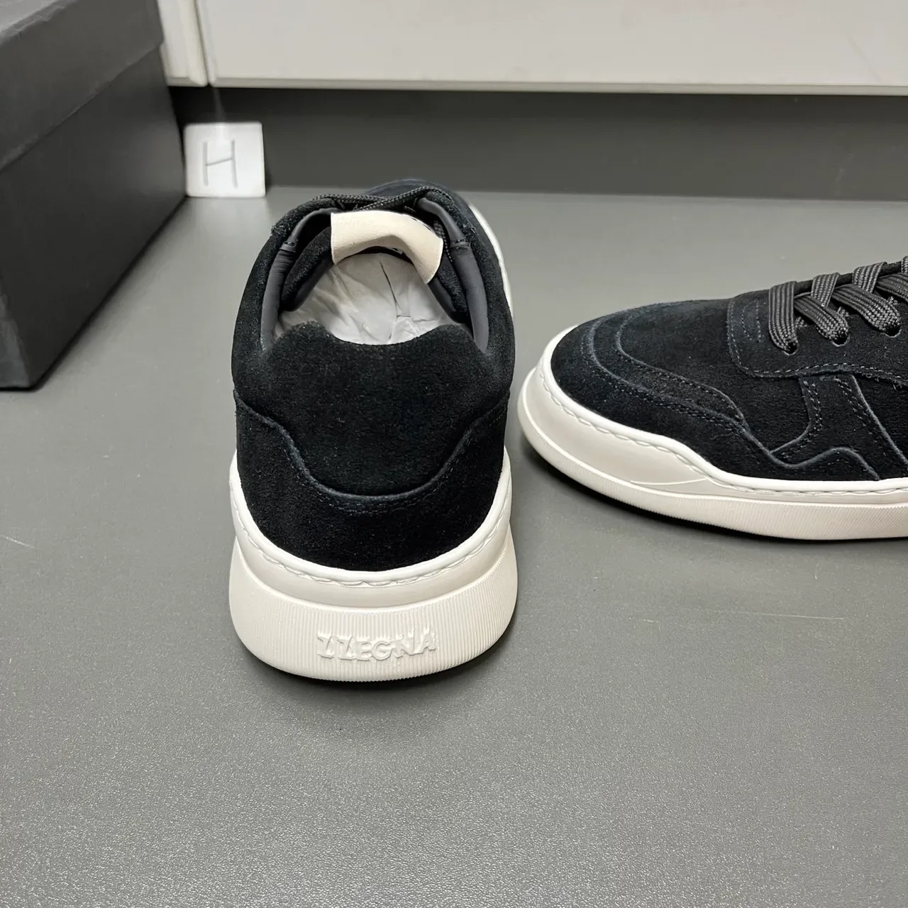 Zegna Lifestyle Sneaker Black White Suede Upper Layered Panel Construction Sneakers 3