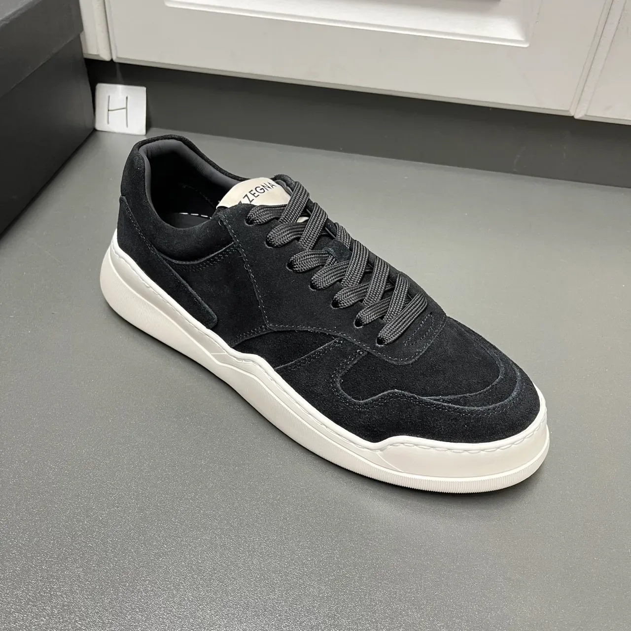 Zegna Lifestyle Sneaker Black White Suede Upper Layered Panel Construction Sneakers 4
