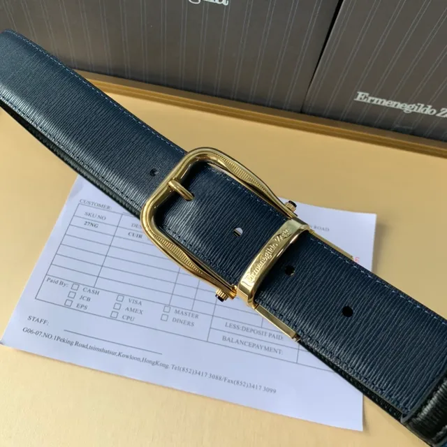 Zegna بحري أسود مموج تون ذهبي مشبك جلد مُختَبَر حزام 4