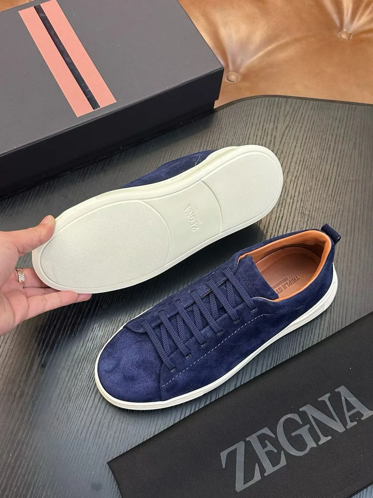 Zegna Navy Suede Low-Top Sneaker 2