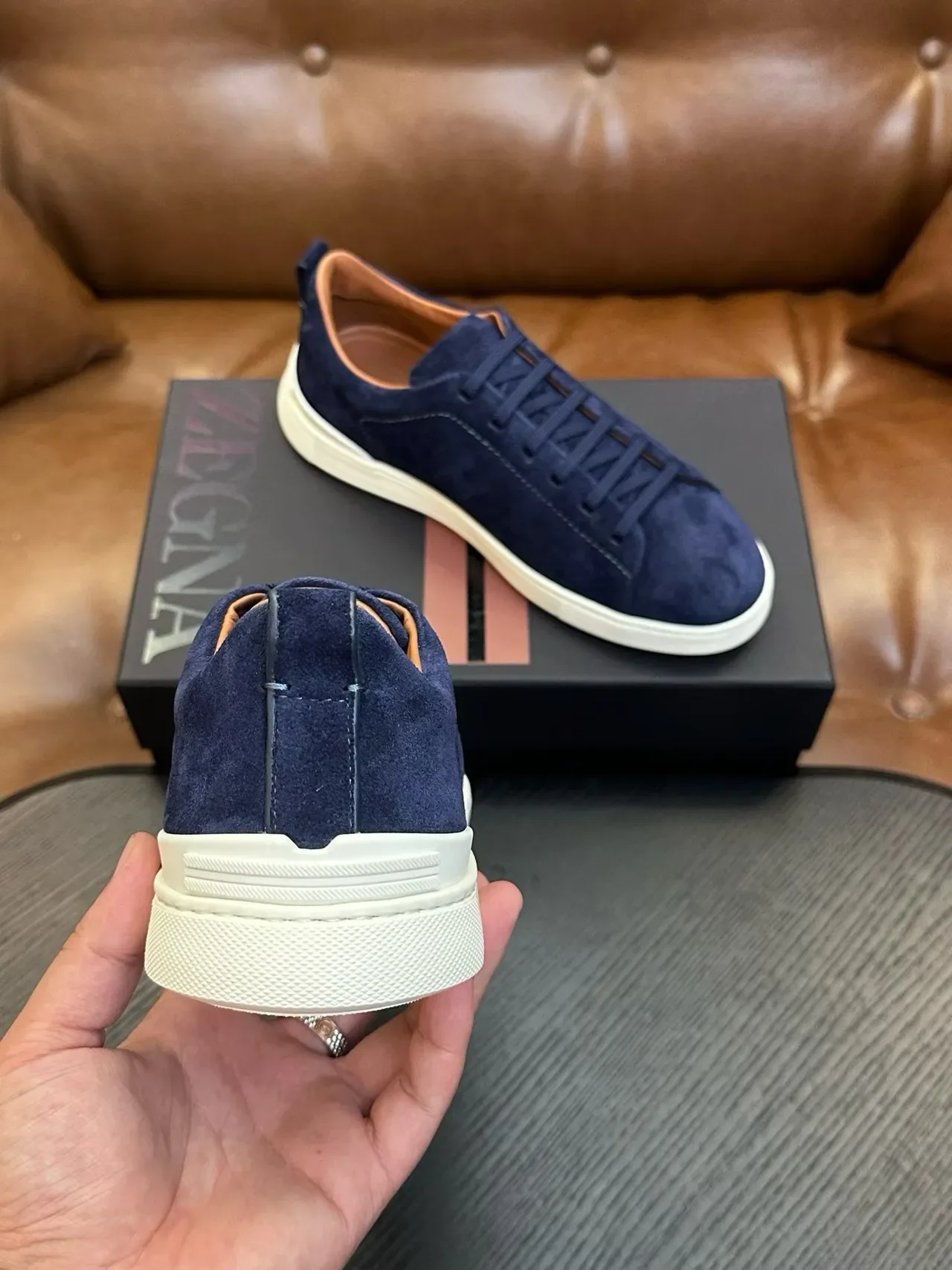 Zegna Navy Suede Low-Top Sneaker 3