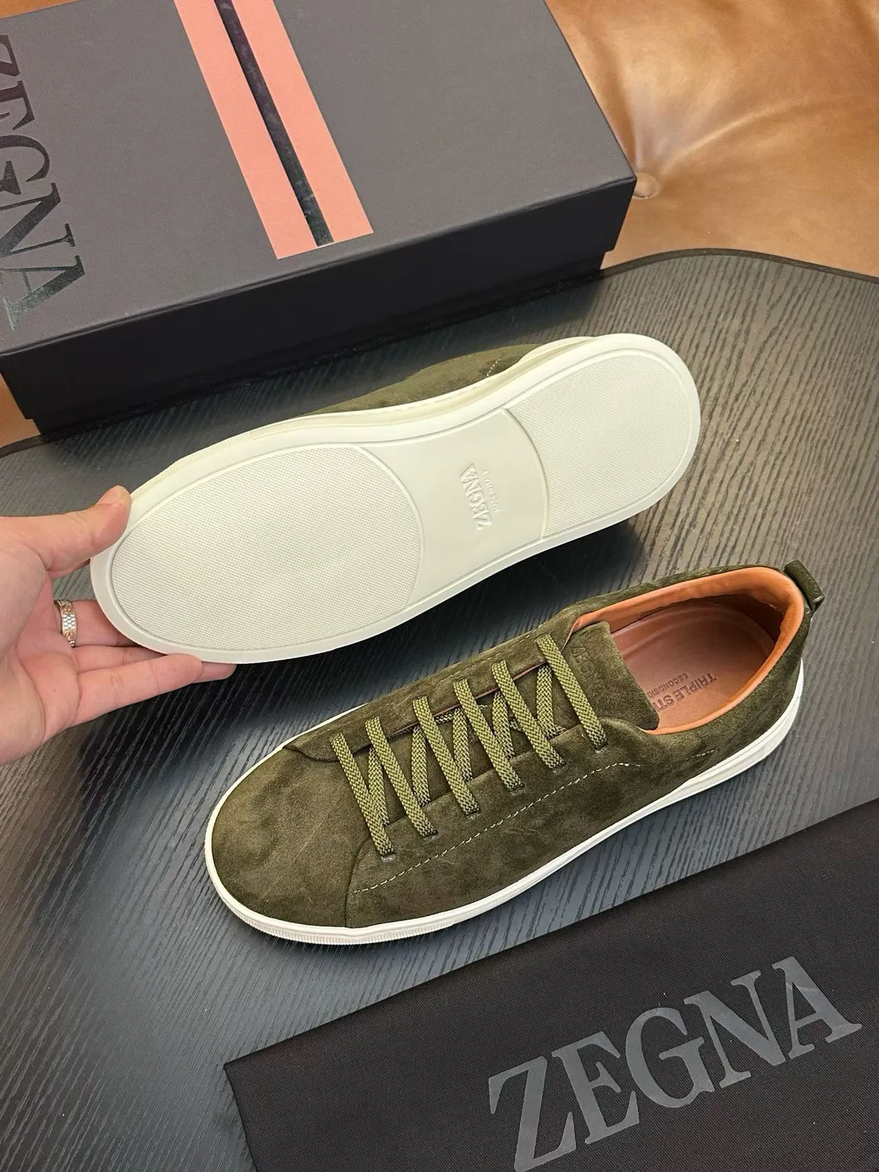 Zegna Chaussures Lifestyle Vert Olive en Daim 2