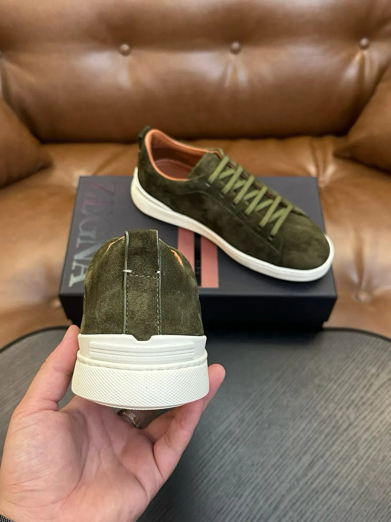 Zegna Chaussures Lifestyle Vert Olive en Daim 3