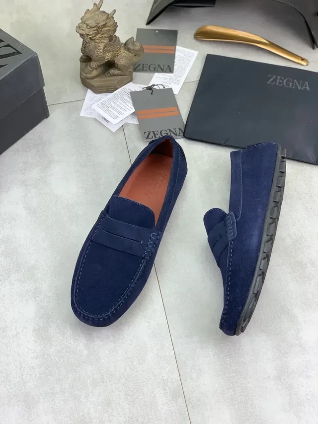 Zegna पेनी लोफर नेवी ब्राउन स्यूड अपर स्ट्रैप लोफर 5