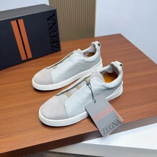 Zegna Slip-On Dual-Texture Gray Lifestyle Sneakers