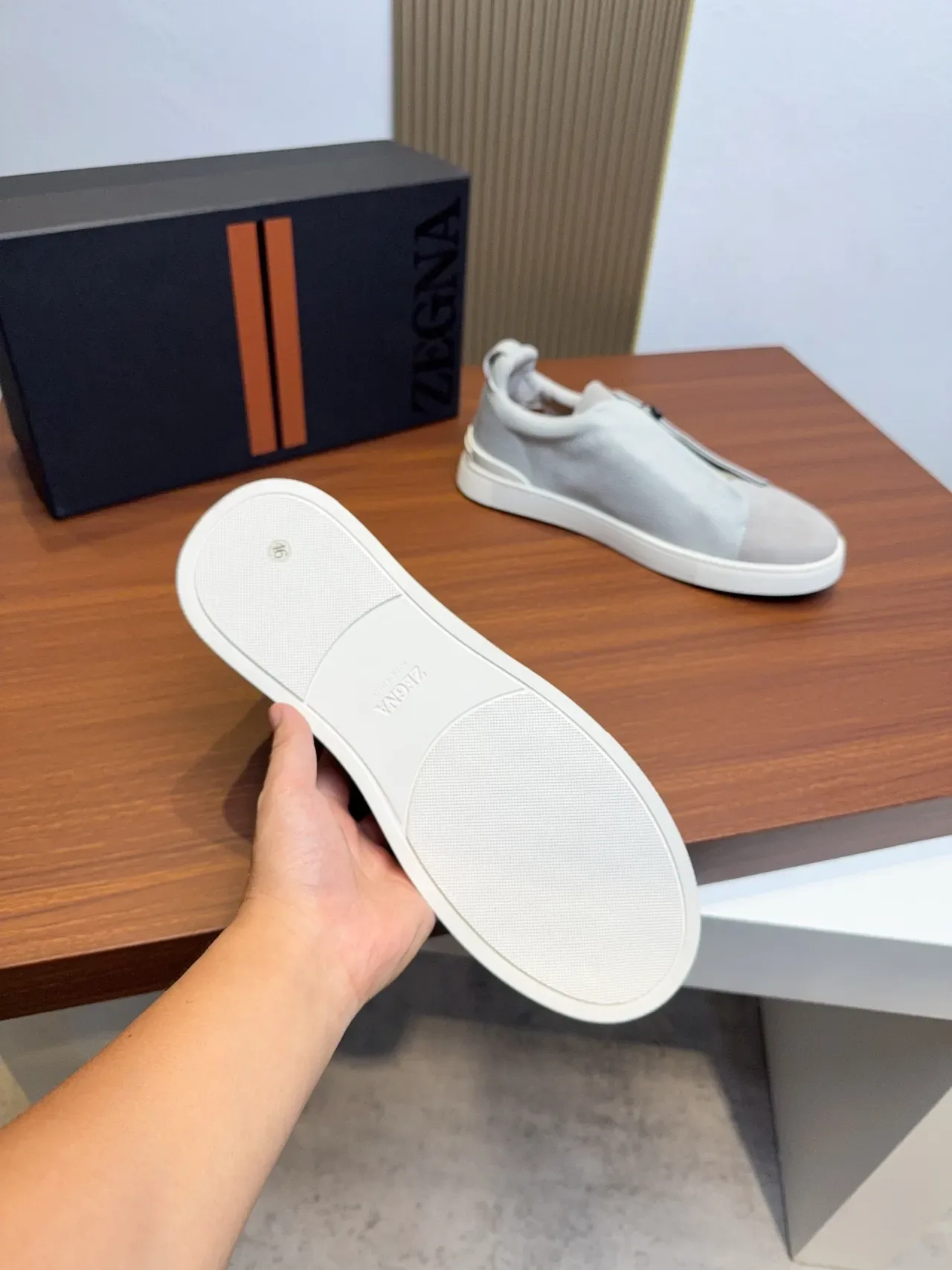 Zegna Slip-On Dual-Texture Gray Lifestyle Sneakers 2