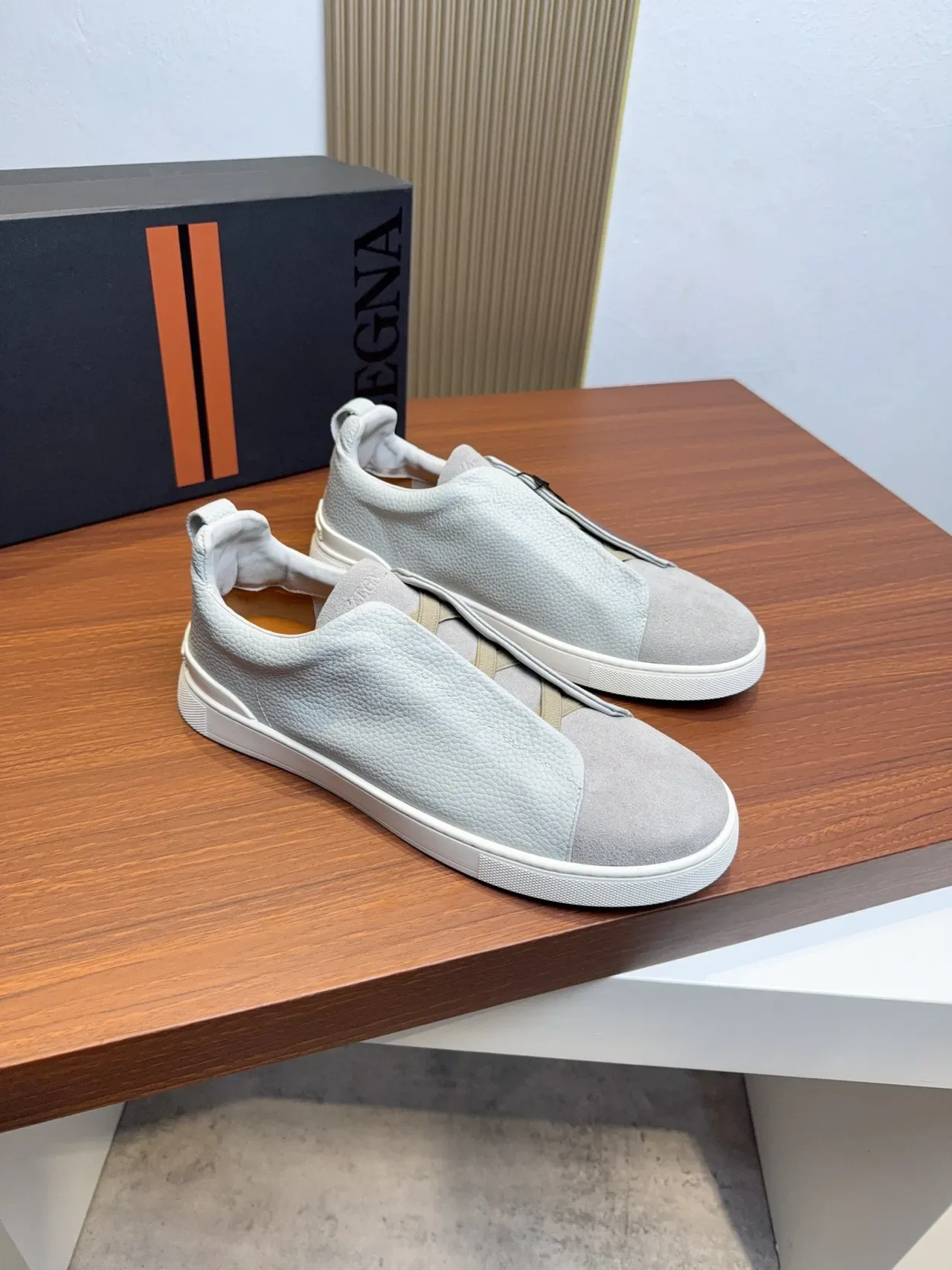 Zegna Slip-On Dual-Texture Gray Lifestyle Sneakers 4