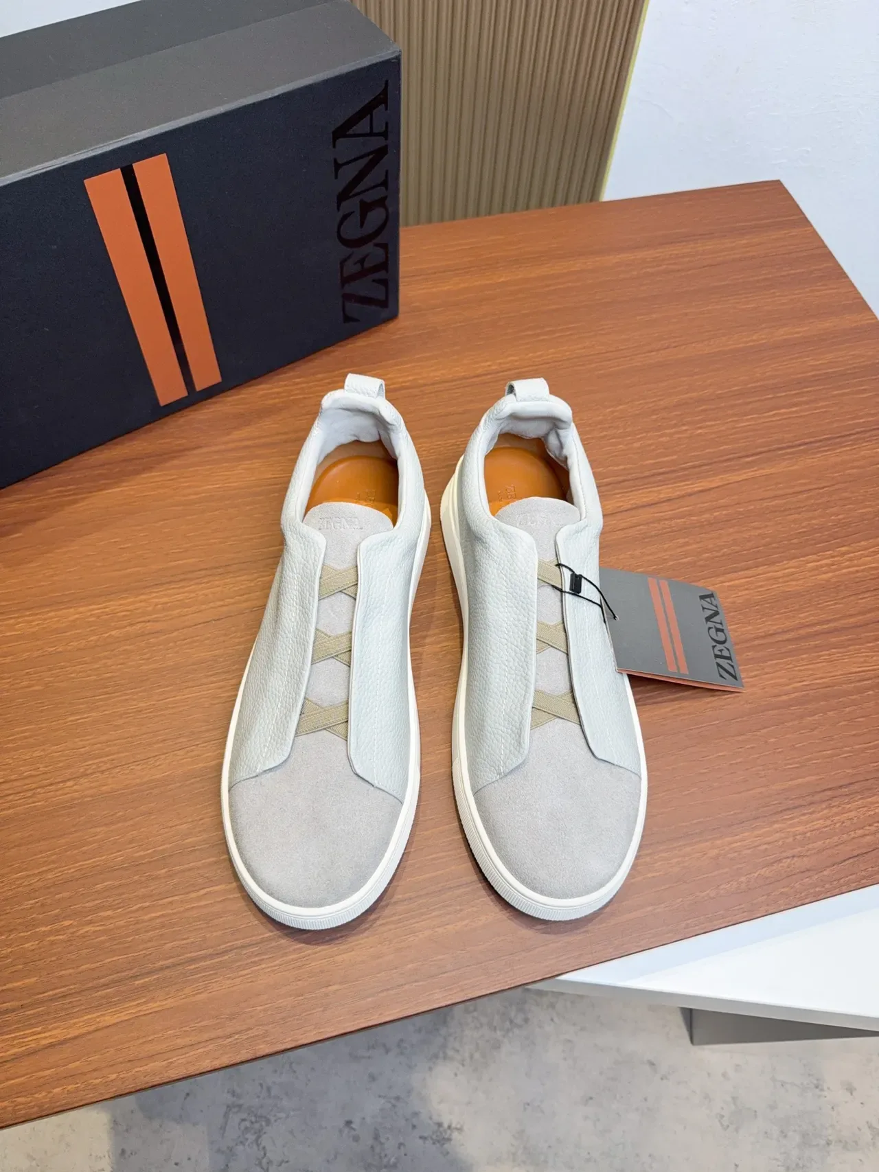 Zegna Slip-On Dual-Texture Gray Lifestyle Sneakers 5