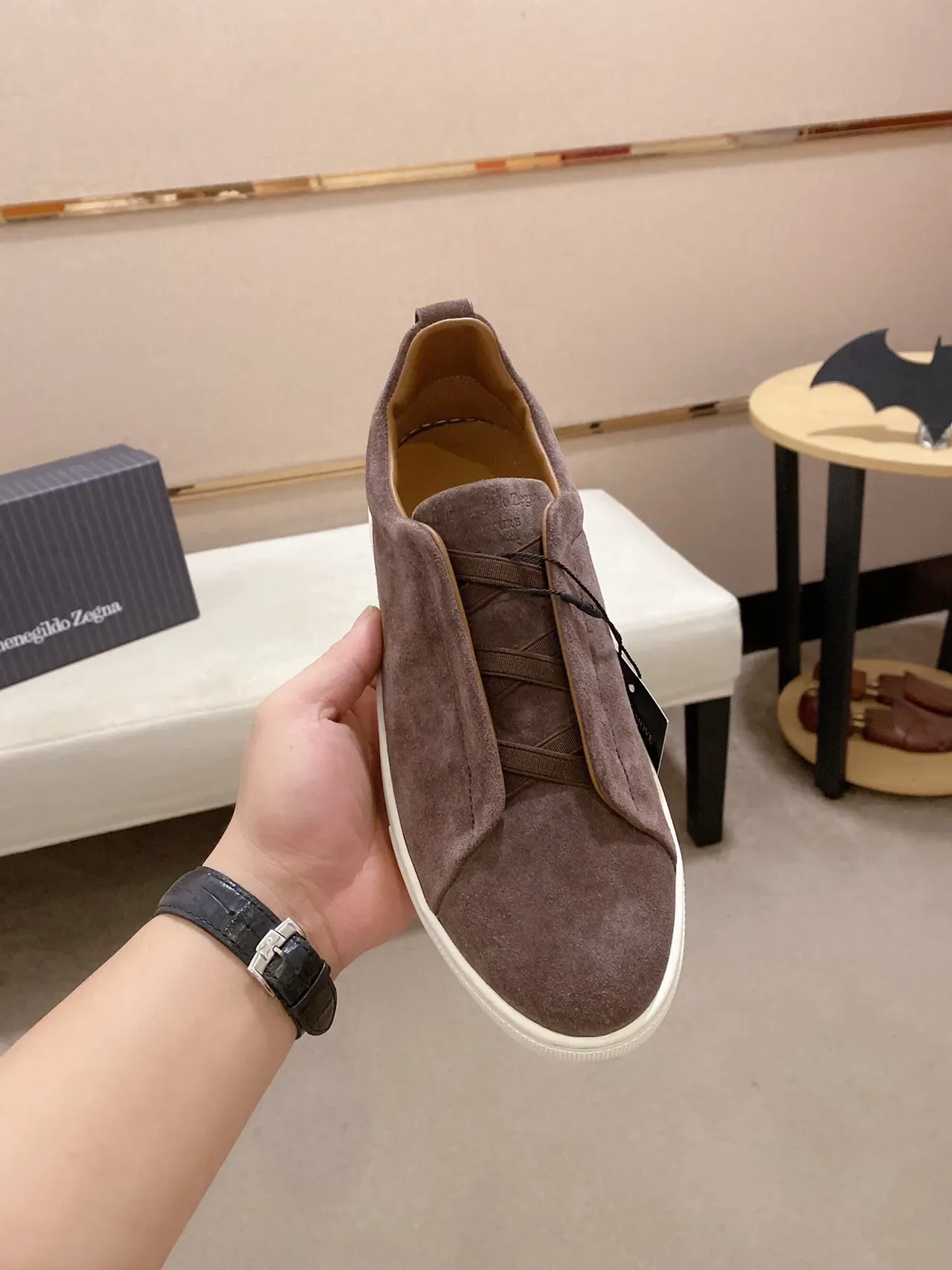 Zegna Slip-On Suede Brown Lifestyle Sneakers 2