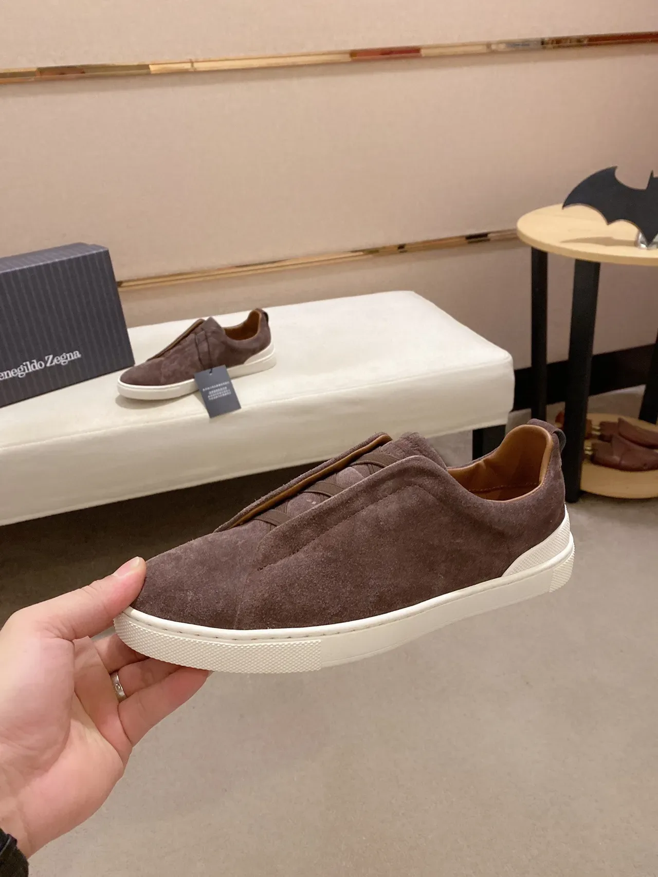 Zegna Slip-On Suede Brown Lifestyle Sneakers 9