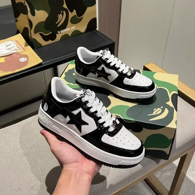 A Bathing Ape BAPE STA Black and White Star Logo Lifestyle Sneakers 7