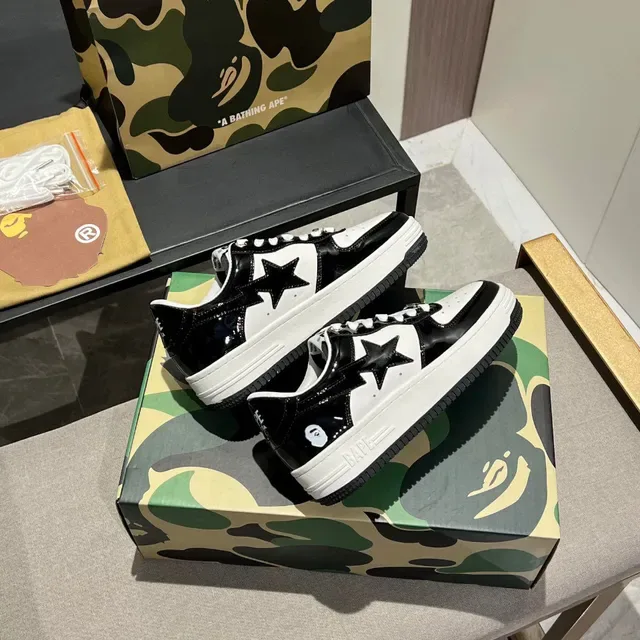 A Bathing Ape BAPE STA Black and White Star Logo Lifestyle Sneakers 8