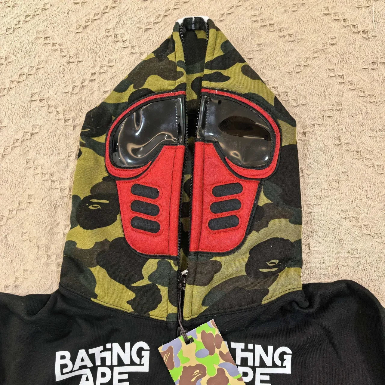 A Bathing Ape Shark Black Army Green Goggle-Mask Hood ABC Camo Sleeves Hoodie 3
