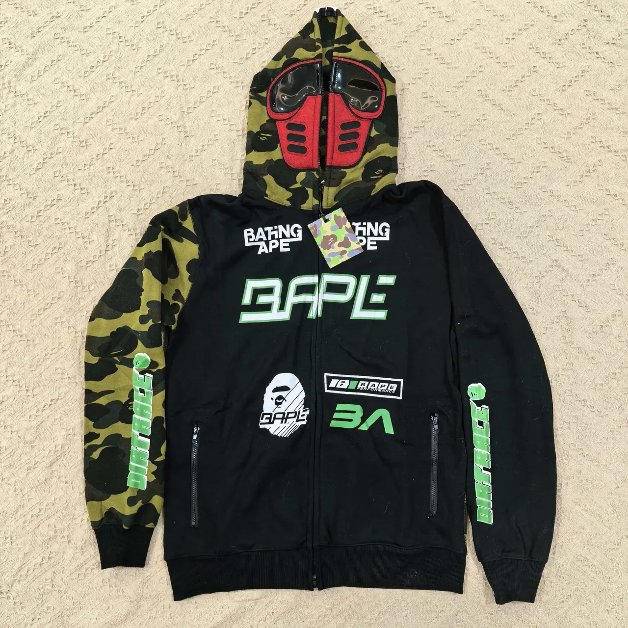 A Bathing Ape Shark Black Army Green Goggle-Mask Hood ABC Camo Sleeves Hoodie 4