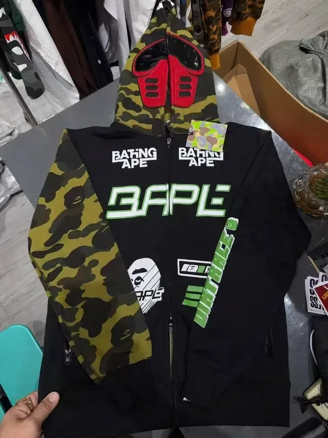 A Bathing Ape Shark Black Army Green Goggle-Mask Hood ABC Camo Sleeves Hoodie 5