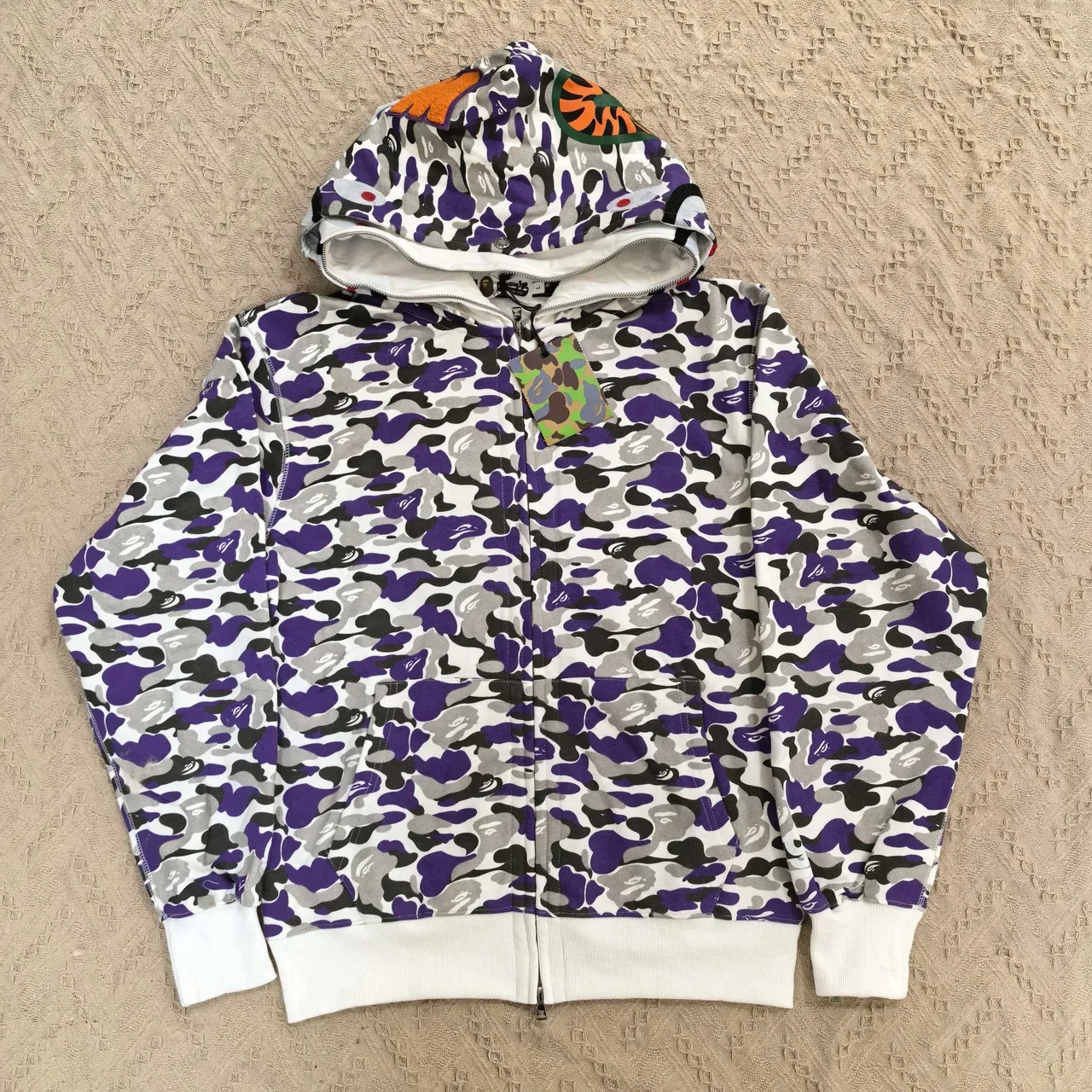 A Bathing Ape Shark Purple White Full-Zip ABC Camo Print Hoodie 2